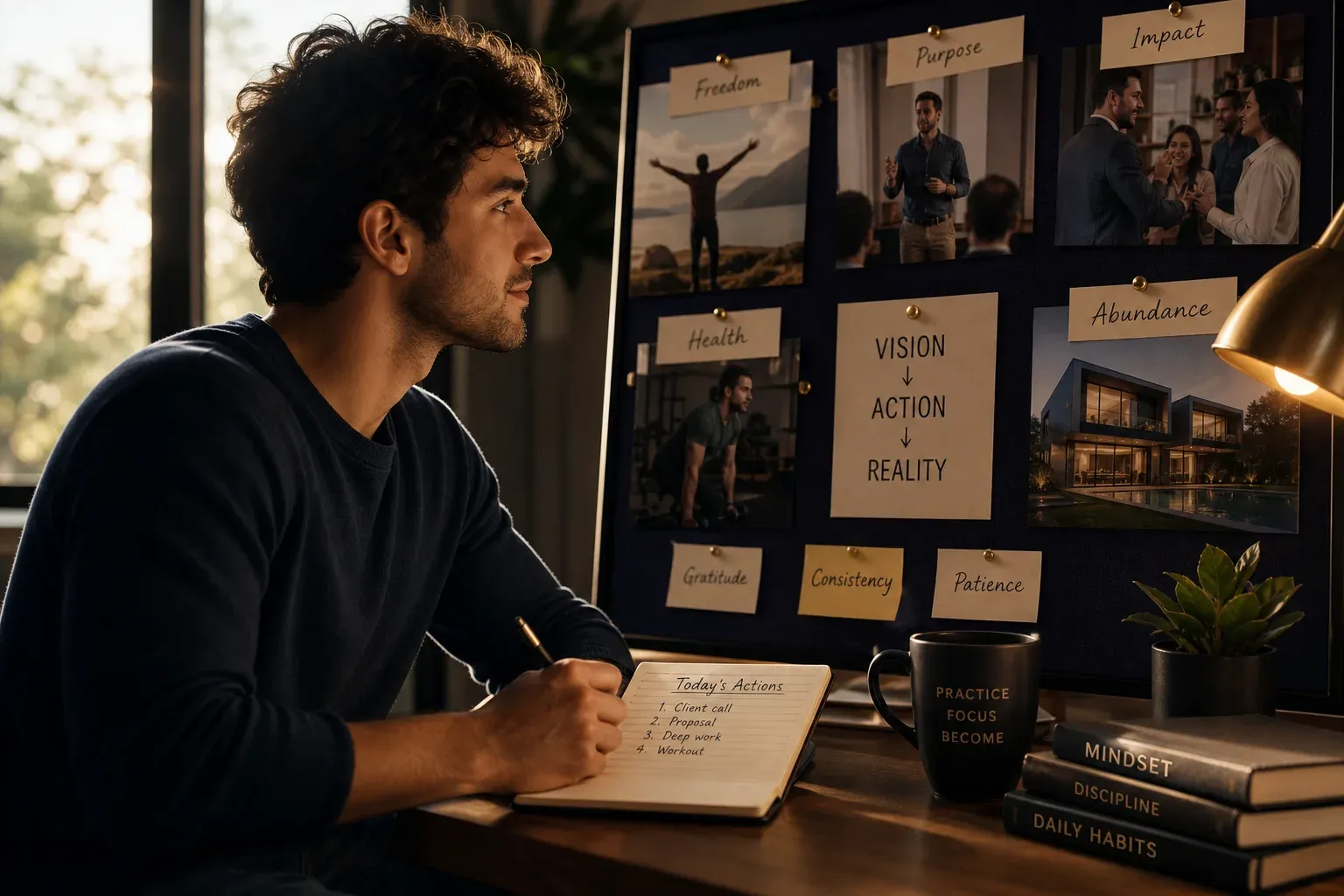 Person visualizing goals with focused intent, illustrating why manifestation feels real to the mind and emotions